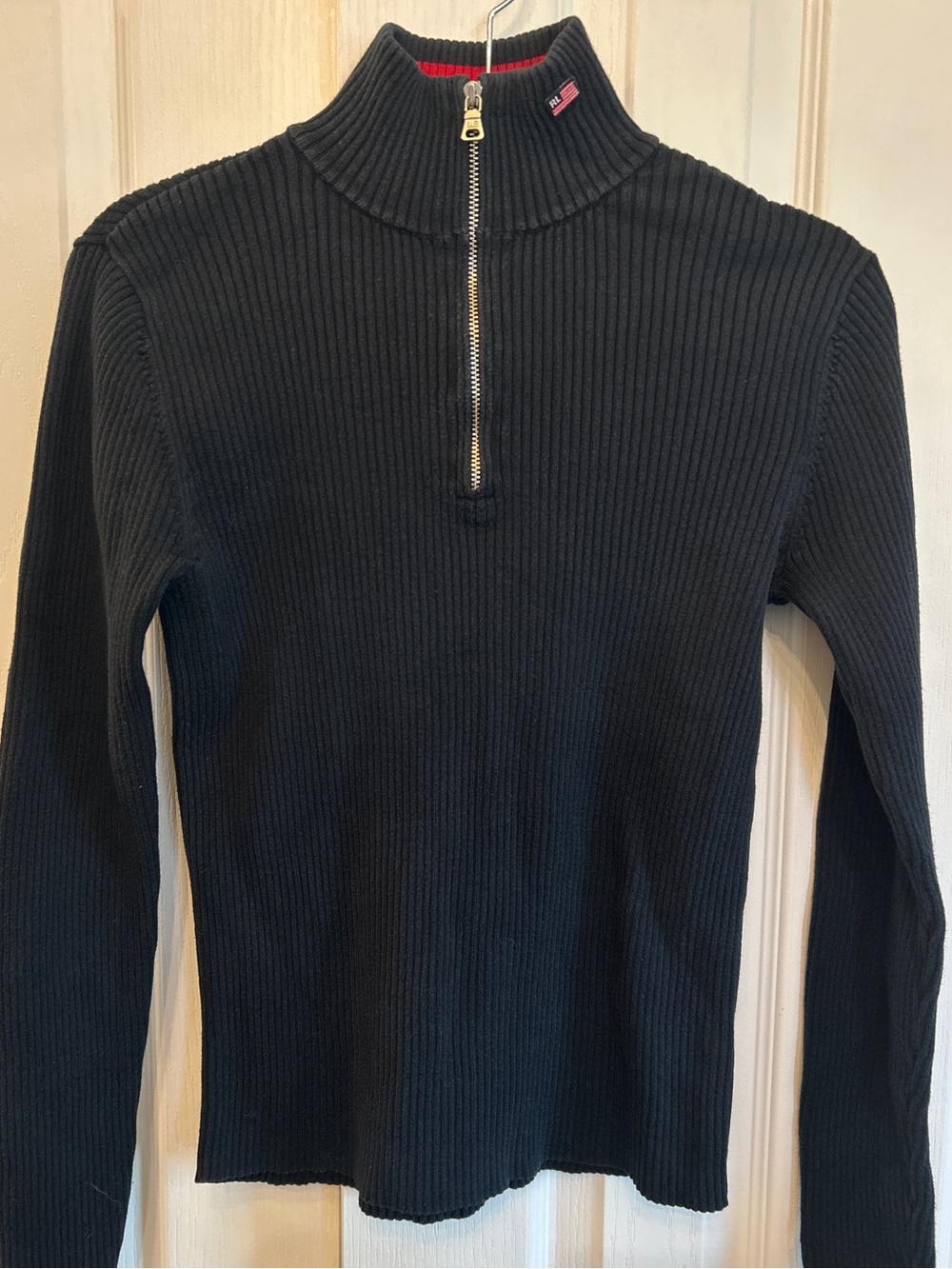 Vintage Polo Jeans Co Ralph Lauren Turtleneck Black Ribbed Quarter-Zip Sweater M